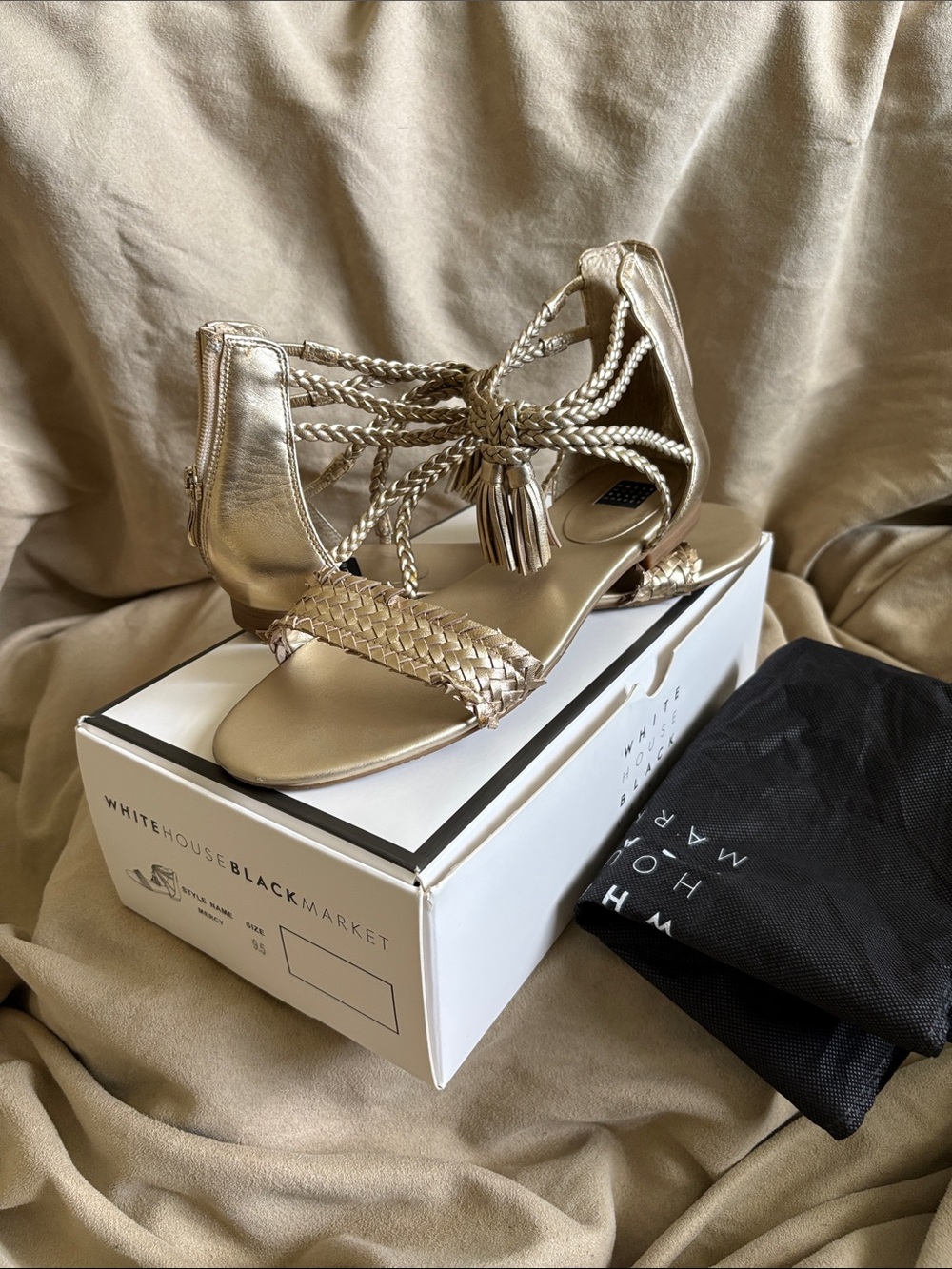 WHBM Gold Braided Tassel Sandals Size 9.5